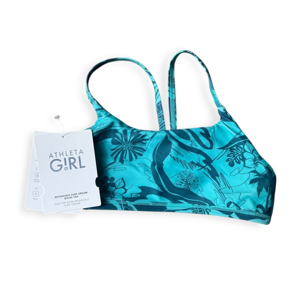 Athleta Girl Reversible Surf Dream Bikini Top Teal Floral Print M 8-10